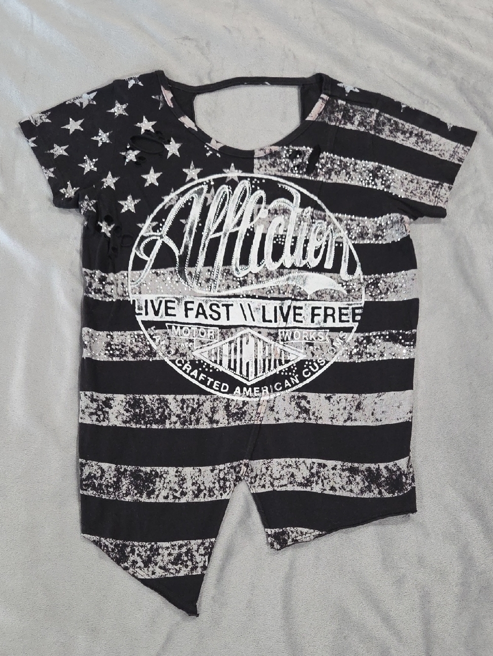 Affliction Black & White Distressed Flag Graphic Tee